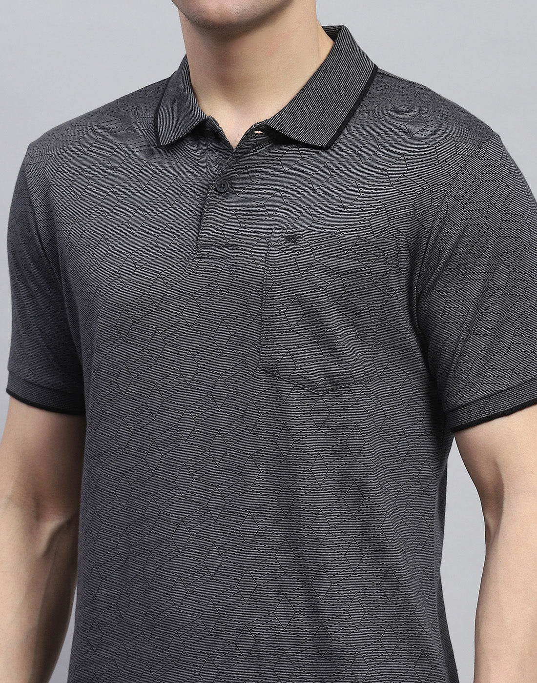 Men Charcoal Printed Polo Collar Half Sleeve T-Shirt - Image 6