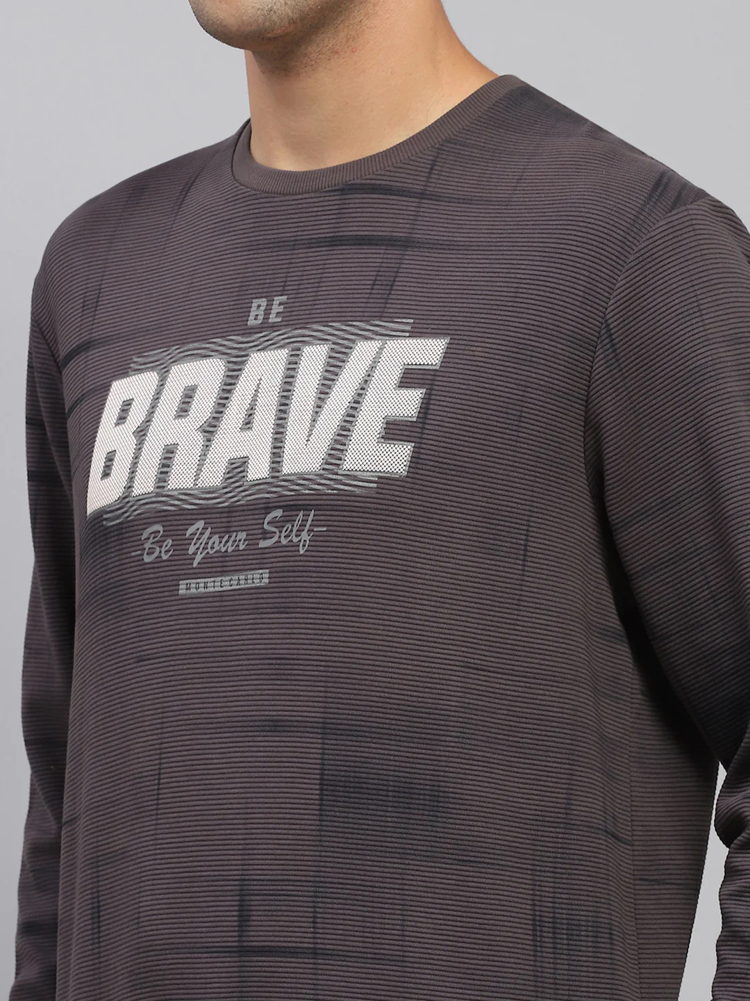 Men Charcoal Printed Round Neck Full Sleeve Sweatshirt - Image 6