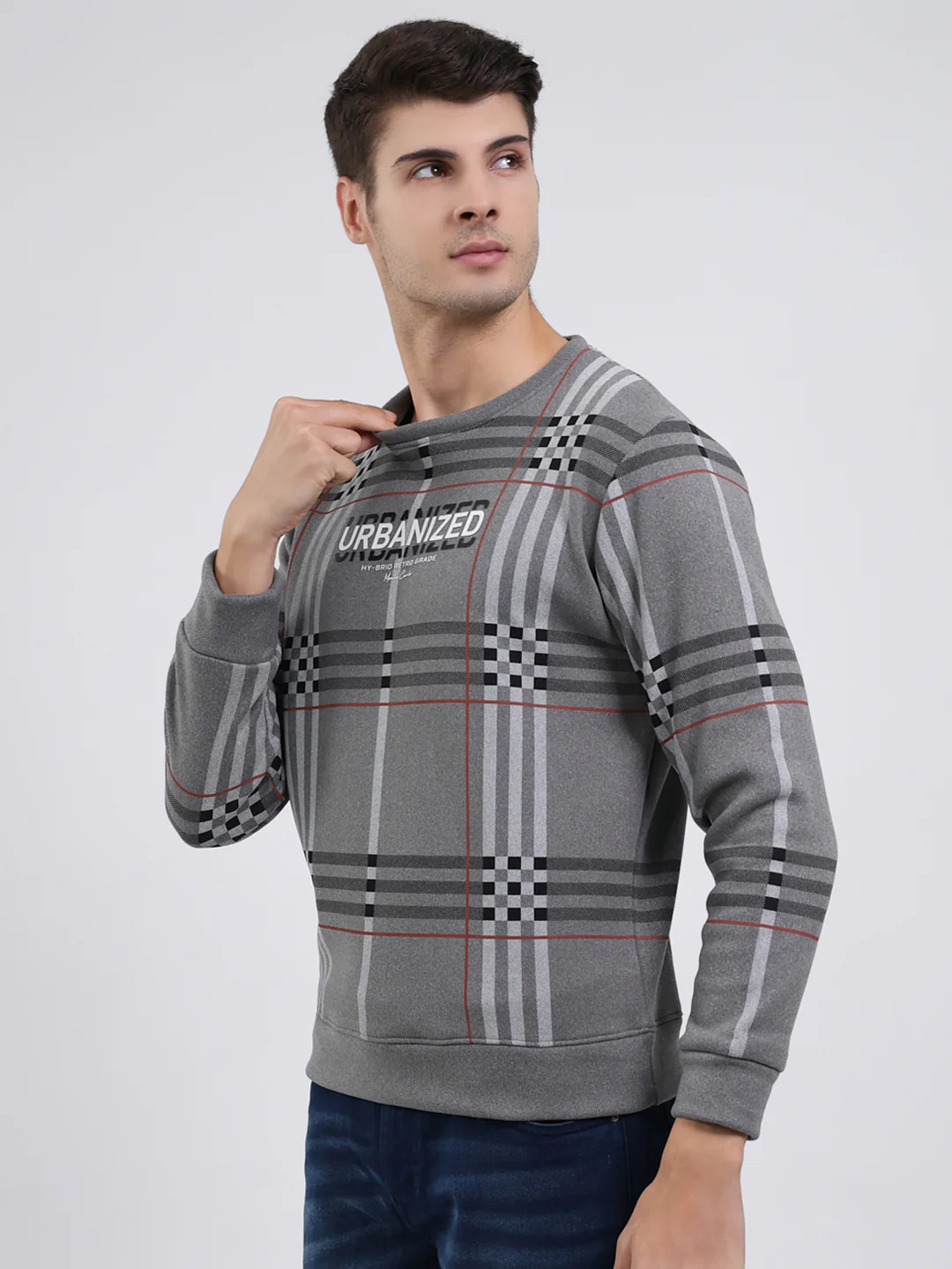 Men Charcoal Printed Round Neck Full Sleeve Sweatshirt - Image 3