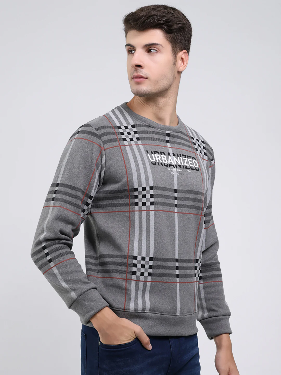 Men Charcoal Printed Round Neck Full Sleeve Sweatshirt - Image 4