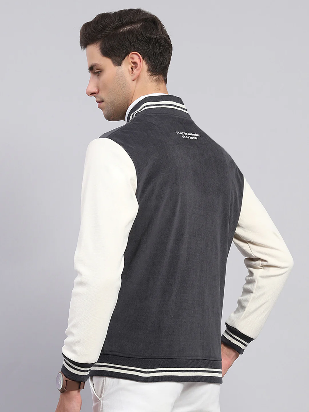 Rock.it Men Charcoal Self Design Band Collar Full Sleeve Sweatshirt - Image 5