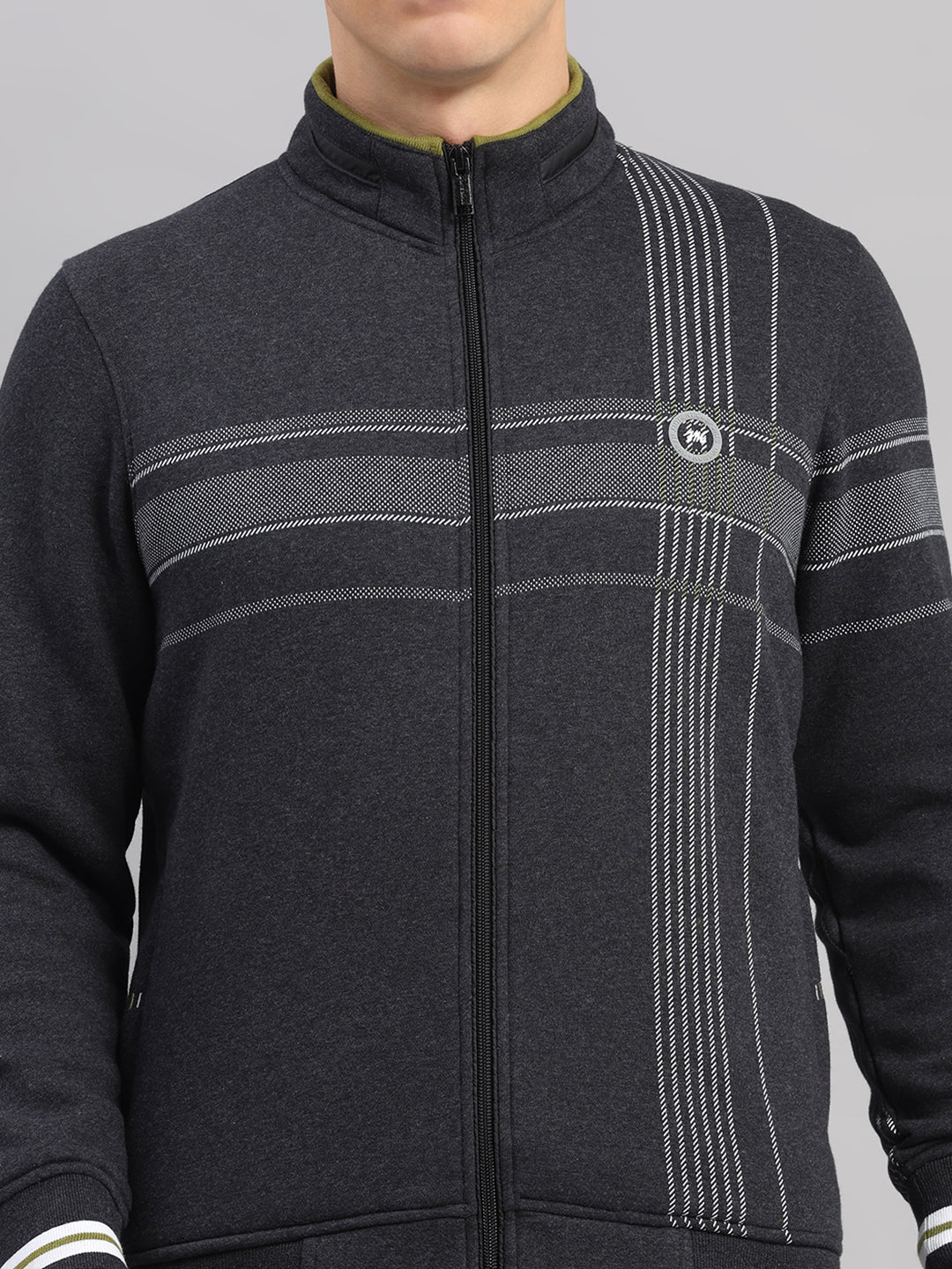 Men Charcoal Solid Collar Full Sleeve Winter Tracksuit - Image 8
