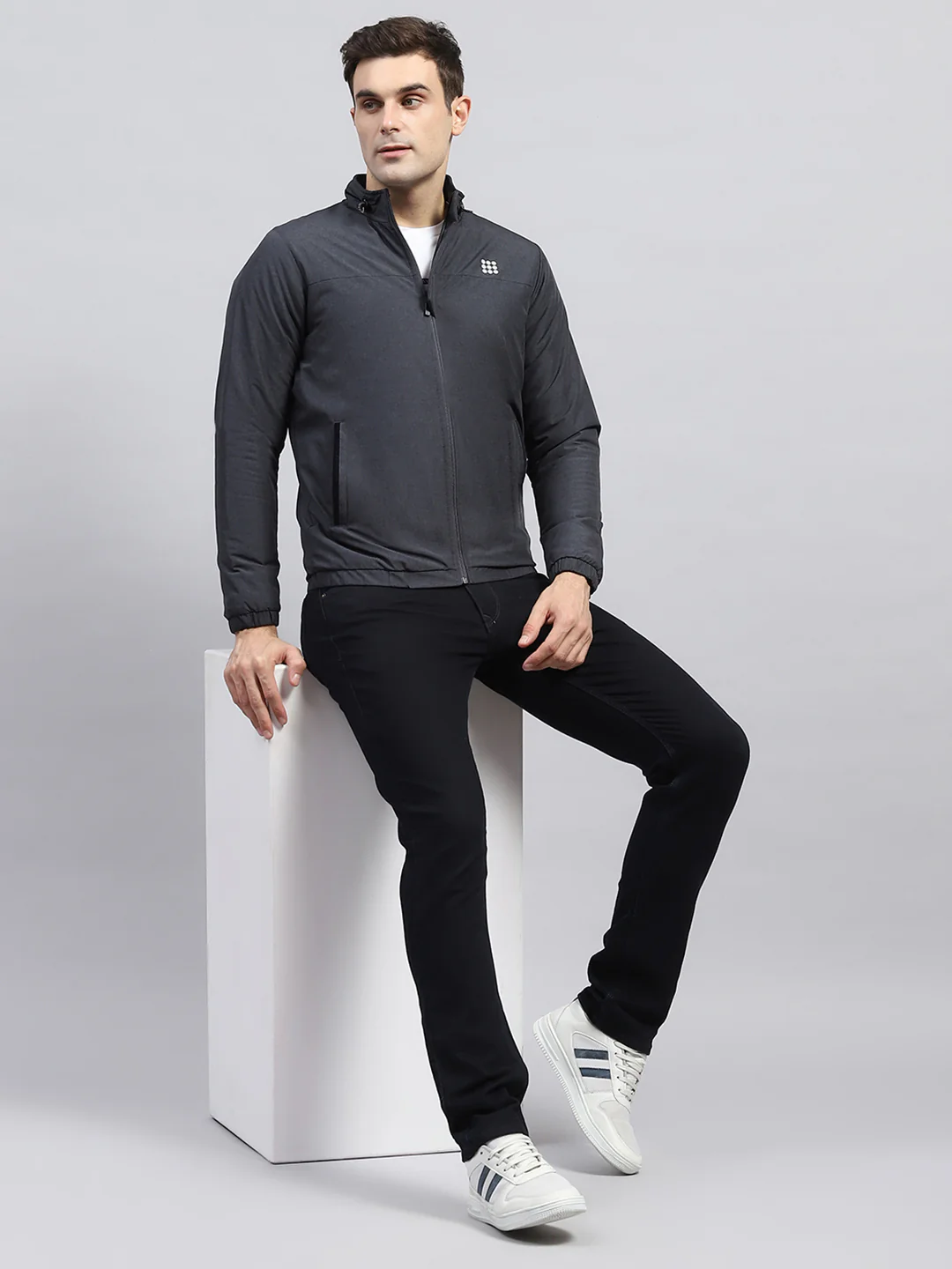 Rock.it Men Charcoal Solid Mock Neck Full Sleeve Jacket - Image 2