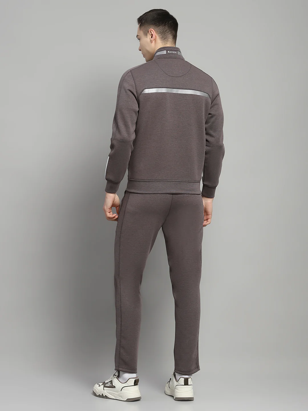 Men Charcoal Solid Mock Neck Full Sleeve Winter Tracksuit - Image 5