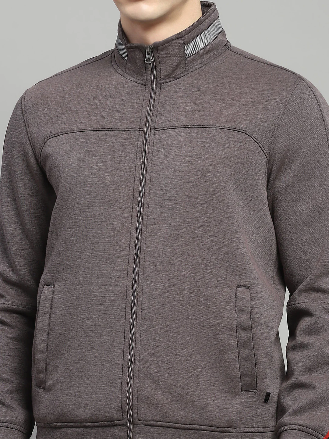 Men Charcoal Solid Mock Neck Full Sleeve Winter Tracksuit - Image 7