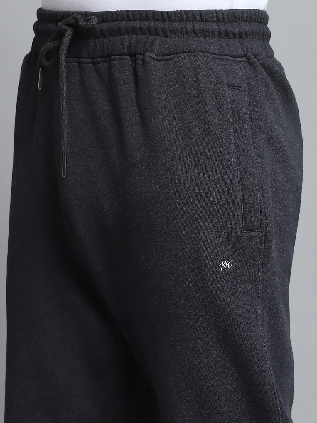 Men Charcoal Solid Mock Neck Full Sleeve Winter Tracksuit - Image 9