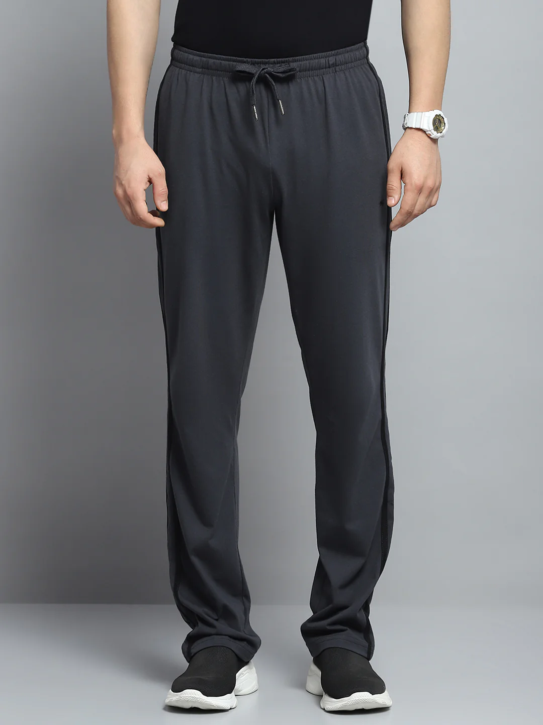 Men Charcoal Solid Regular Fit Lower