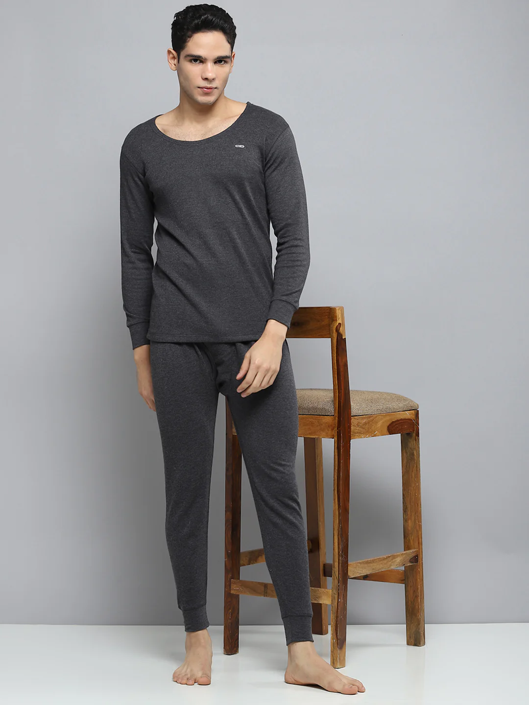 Men Charcoal Solid Thermal Lower - Image 2