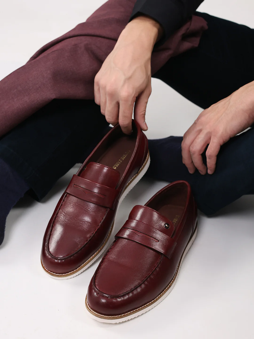 Men Cherry Slip on Genuine Leather Penny Loafers - Image 10