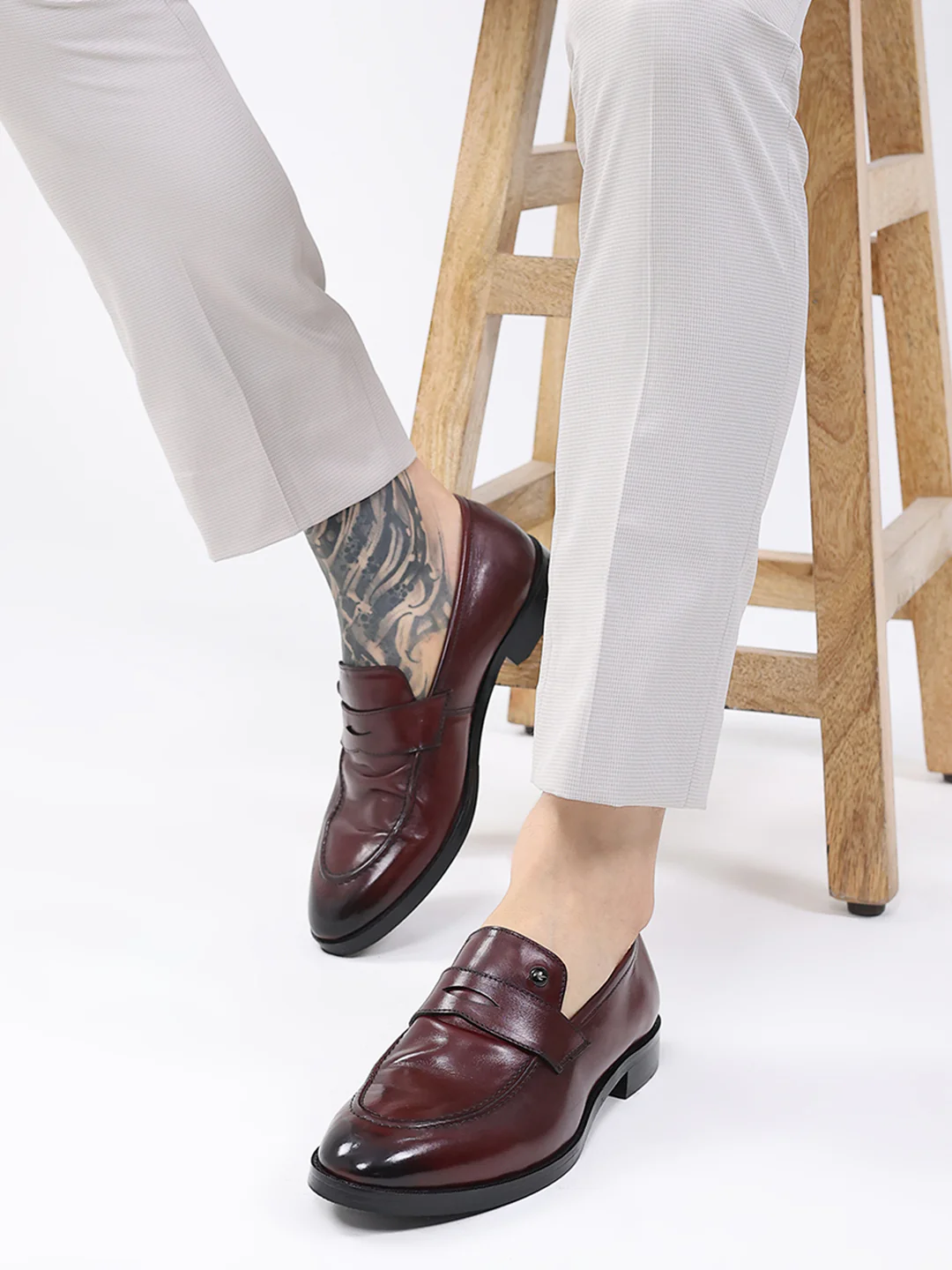 Men Cherry Slip on Leather Loafers - Image 11