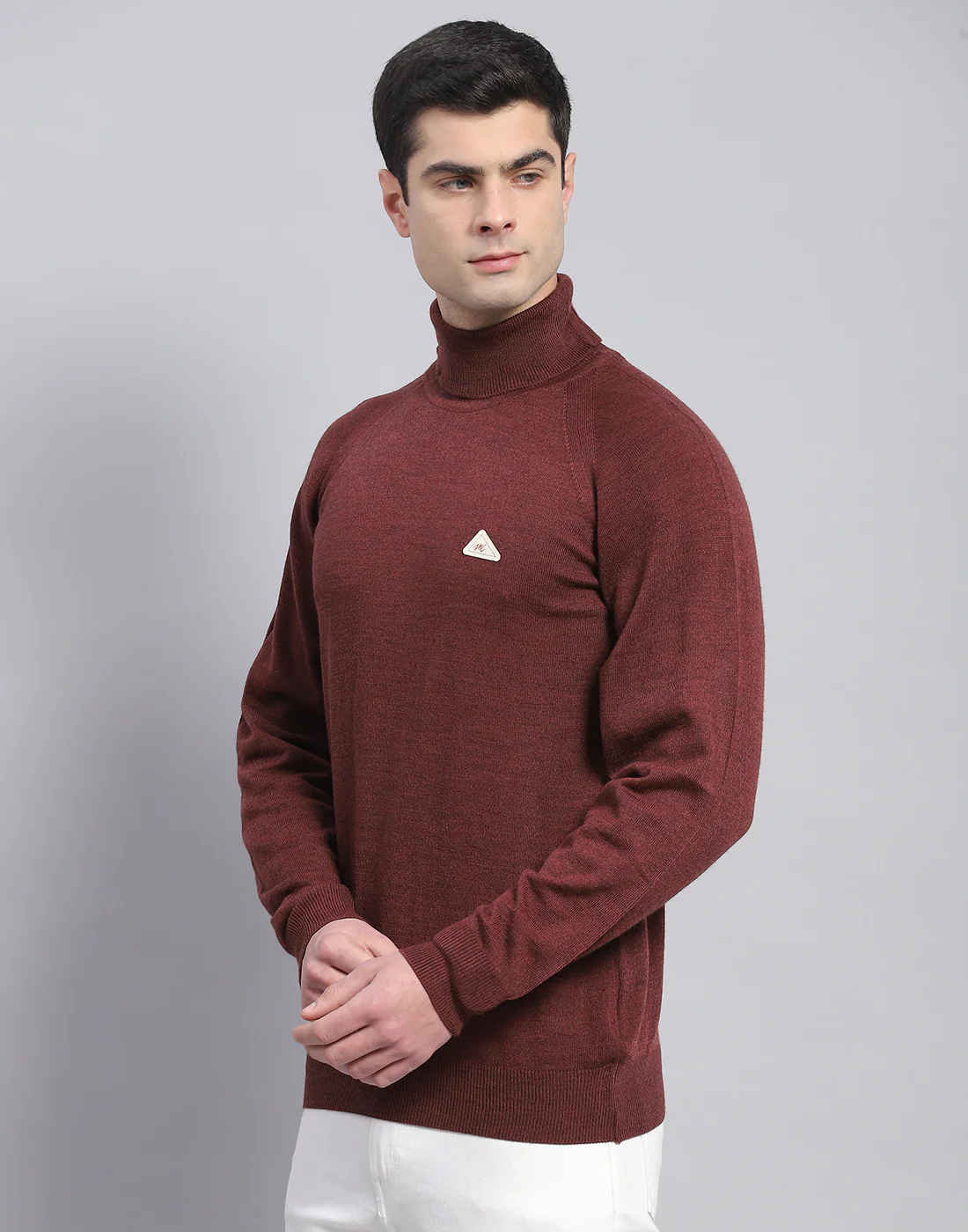 Men Coffee Brown Solid High Neck Full Sleeve Pullover - Image 4