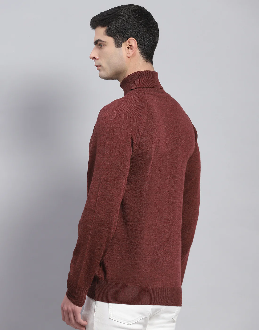 Men Coffee Brown Solid High Neck Full Sleeve Pullover - Image 6