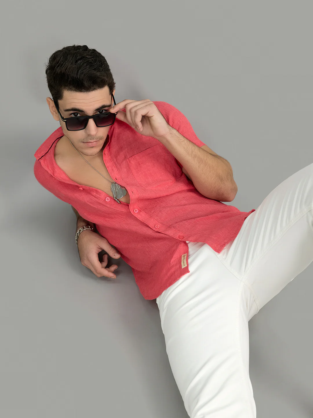 Men Coral Solid Collar Half Sleeve Shirt - Image 7