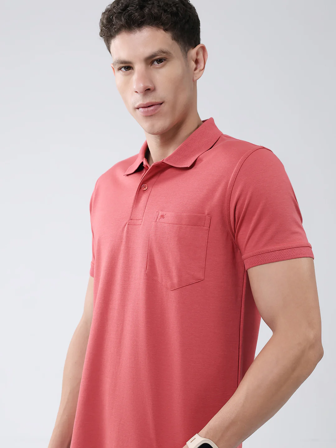 Men Coral Solid Collar Half Sleeve T-Shirt - Image 6