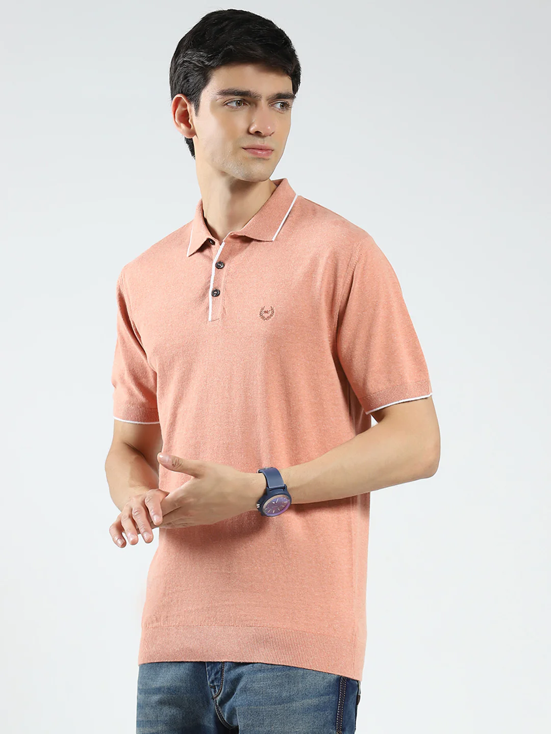 Men Coral Solid Collar Half Sleeve T-Shirt - Image 3