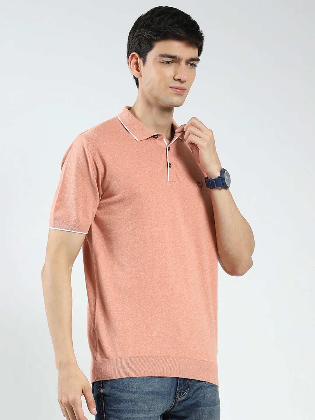 Men Coral Solid Collar Half Sleeve T-Shirt - Image 4