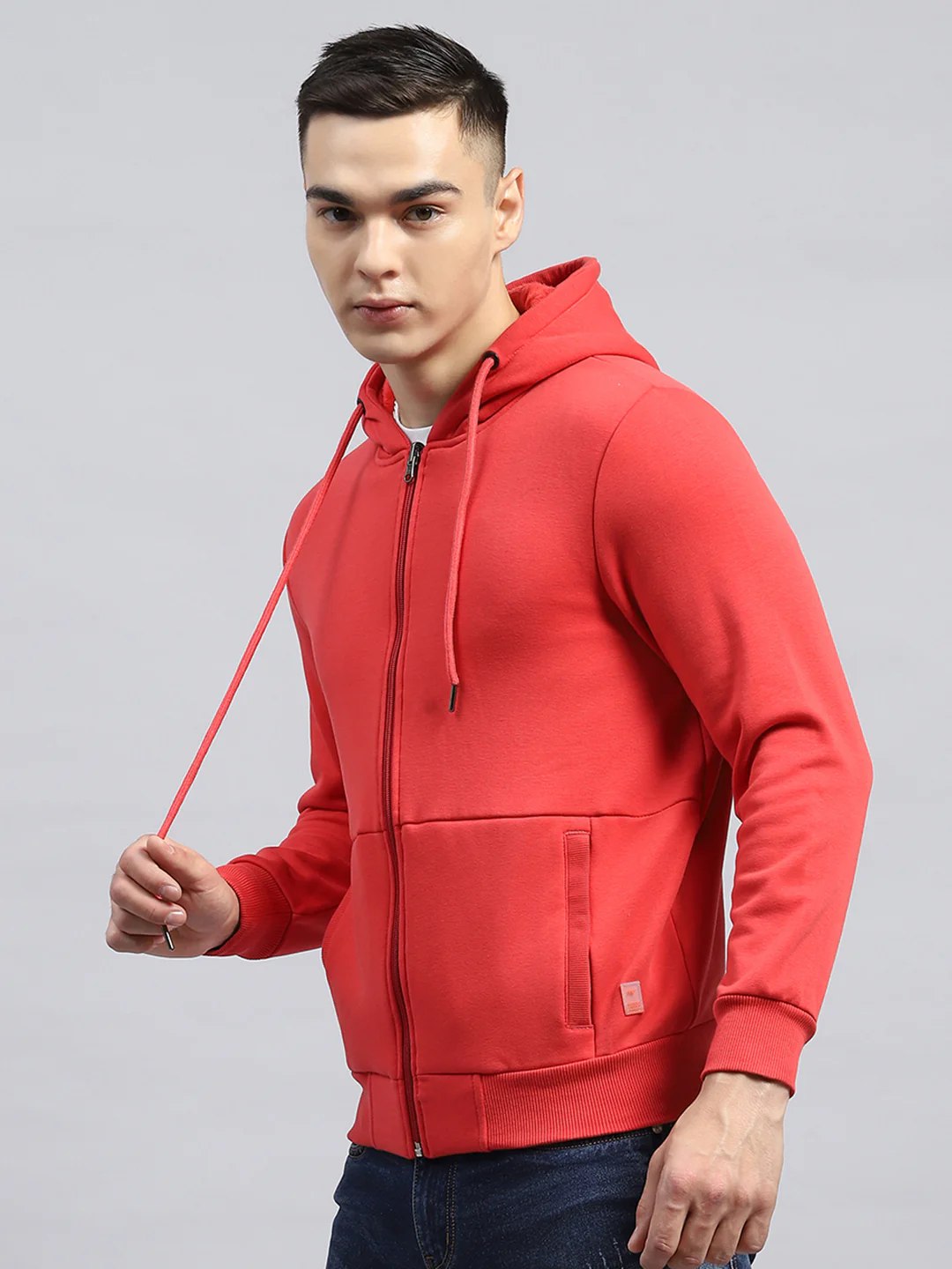 Men Coral Solid Hooded Full Sleeve Sweatshirt - Image 3