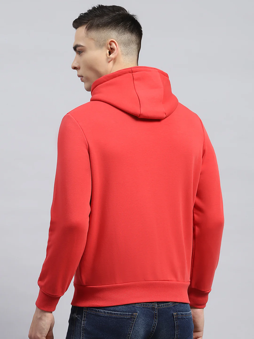 Men Coral Solid Hooded Full Sleeve Sweatshirt - Image 5