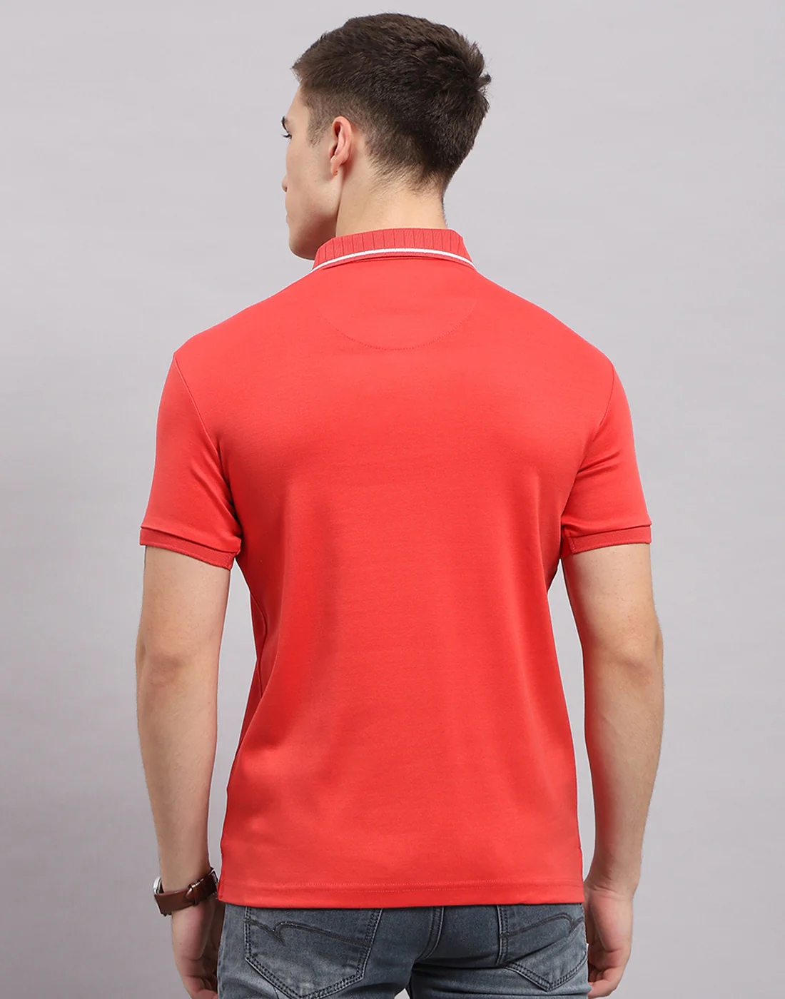 Men Coral Solid Polo Collar Half Sleeve T-Shirt - Image 5