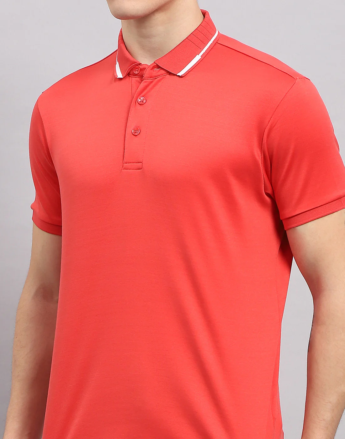 Men Coral Solid Polo Collar Half Sleeve T-Shirt - Image 6