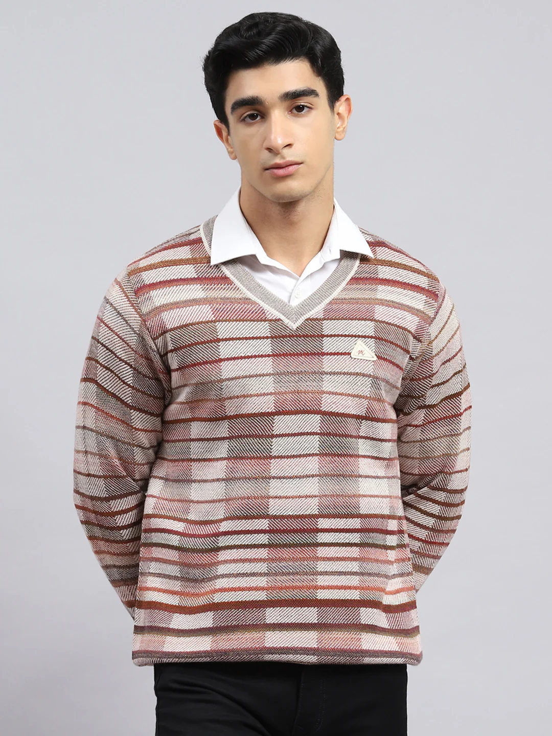 Men Cream Jaquard Pullover - Image 2