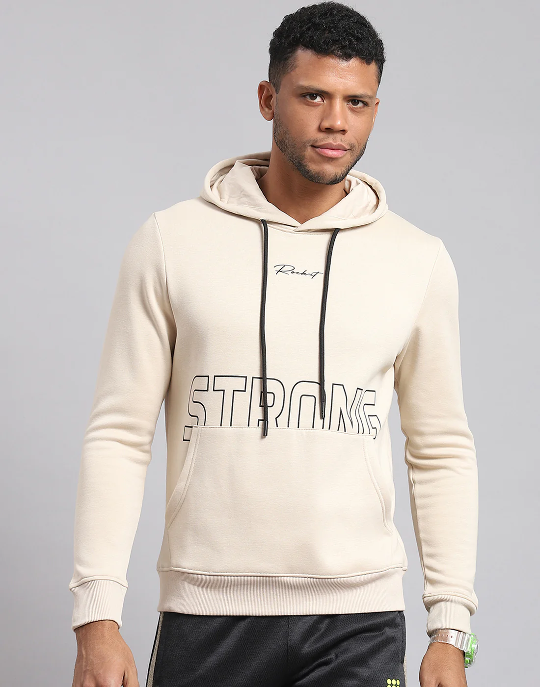 Rock.it Men Cream Printed Hooded Full Sleeve Sweatshirt - Image 2