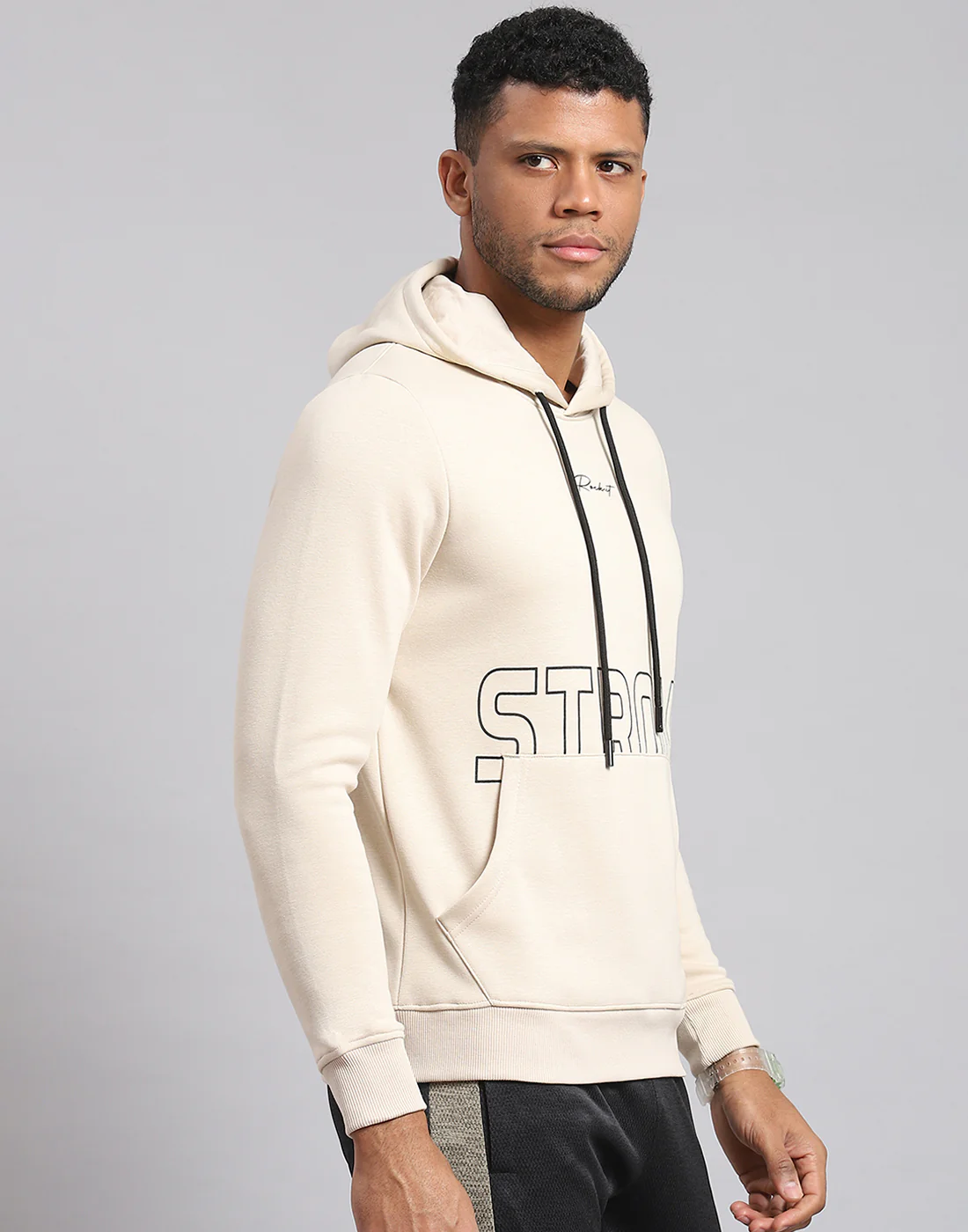 Rock.it Men Cream Printed Hooded Full Sleeve Sweatshirt - Image 4