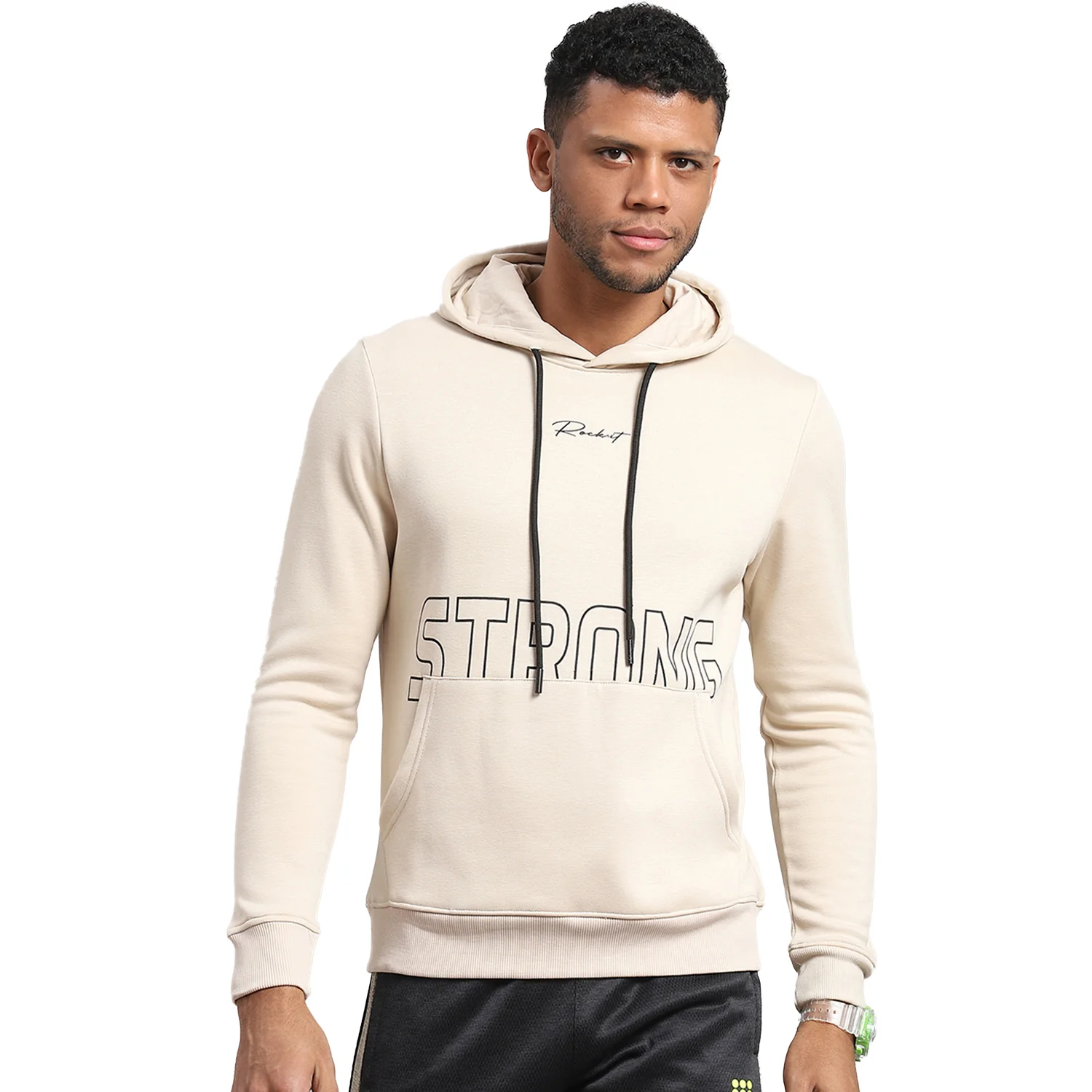 Rock.it Men Cream Printed Hooded Full Sleeve Sweatshirt - Image 5