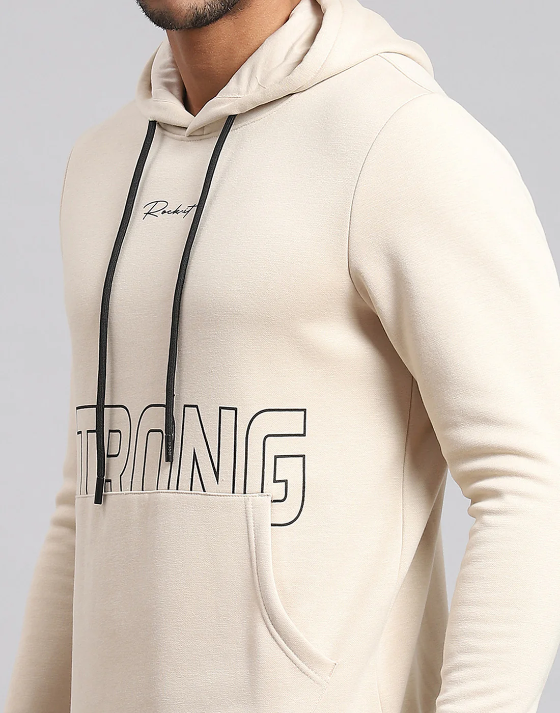 Rock.it Men Cream Printed Hooded Full Sleeve Sweatshirt - Image 7