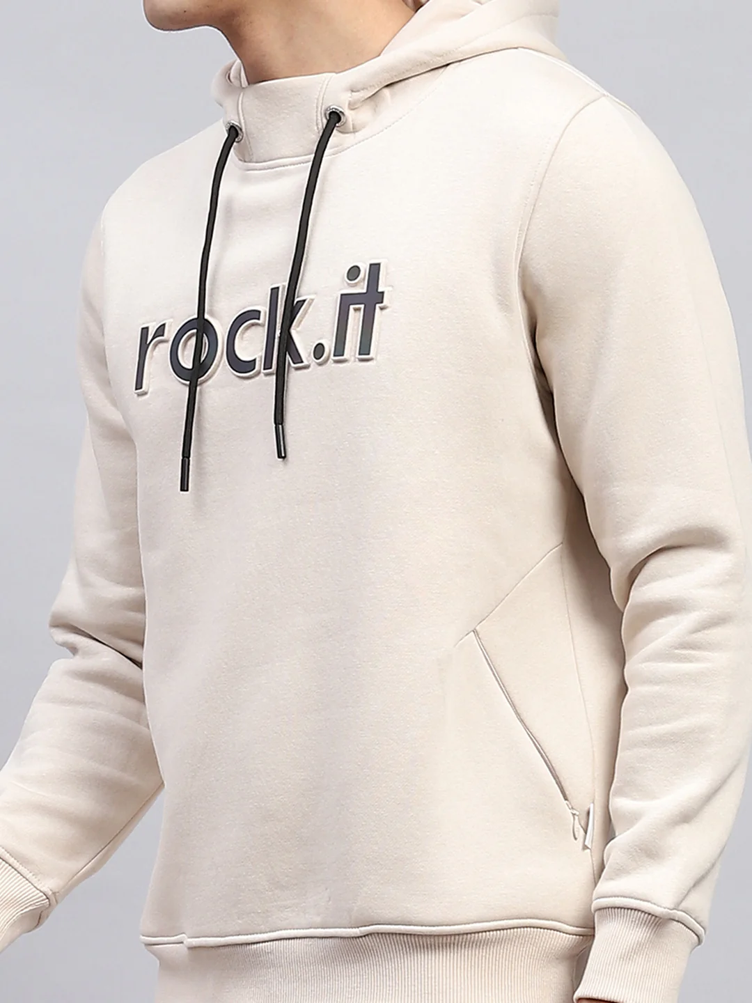 Rock.it Men Cream Printed Hooded Full Sleeve Winter Tracksuit - Image 6