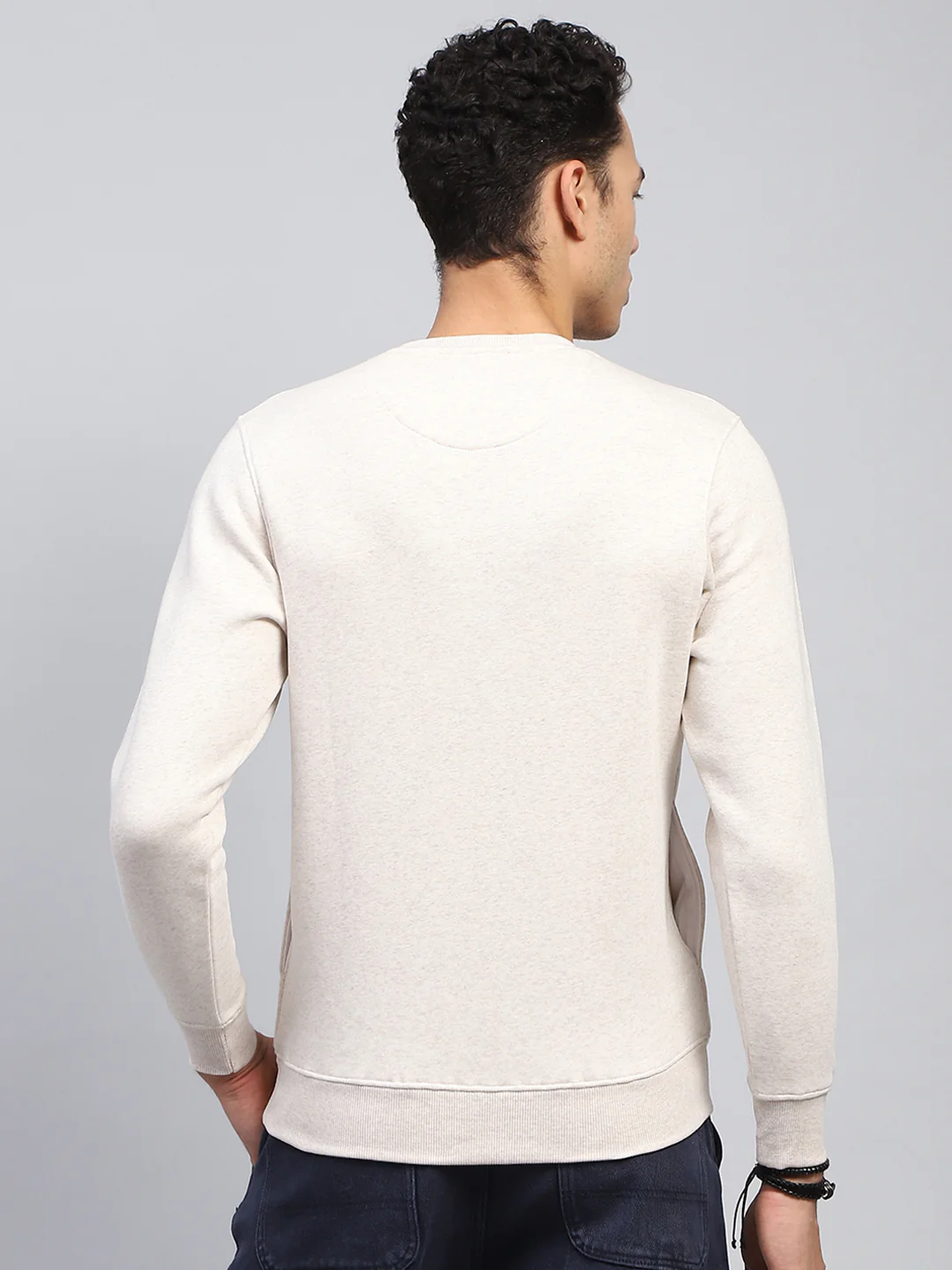 Men Cream Printed Round Neck Full Sleeve Sweatshirt - Image 5