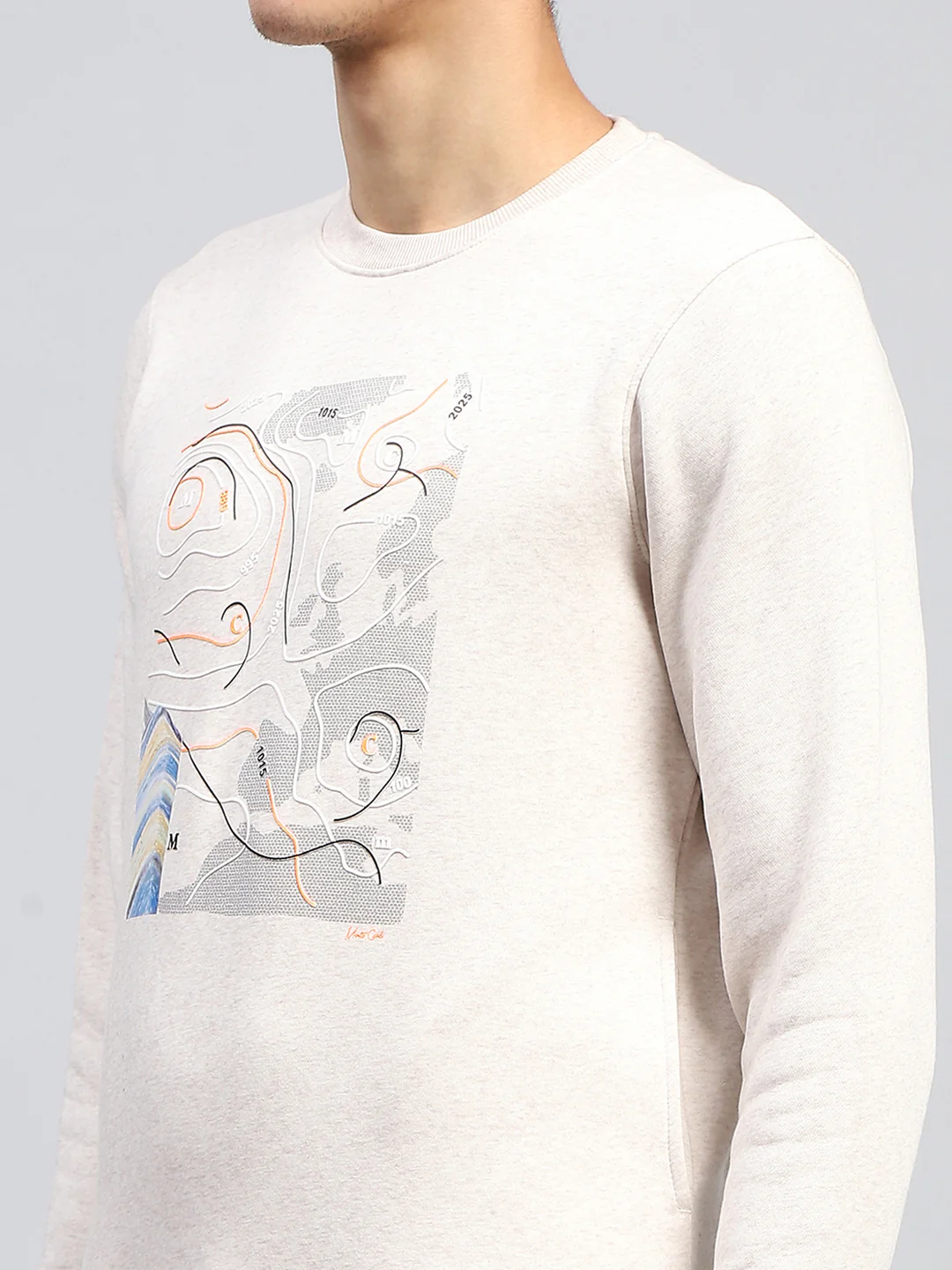 Men Cream Printed Round Neck Full Sleeve Sweatshirt - Image 6