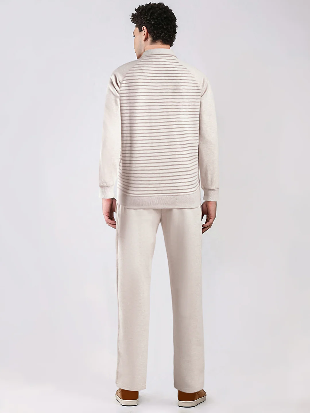 Men Cream Printed Round Neck Full Sleeve Winter Tracksuit - Image 5