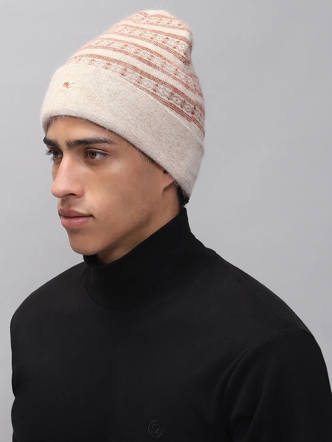Men Cream Self Design Cap - Image 3