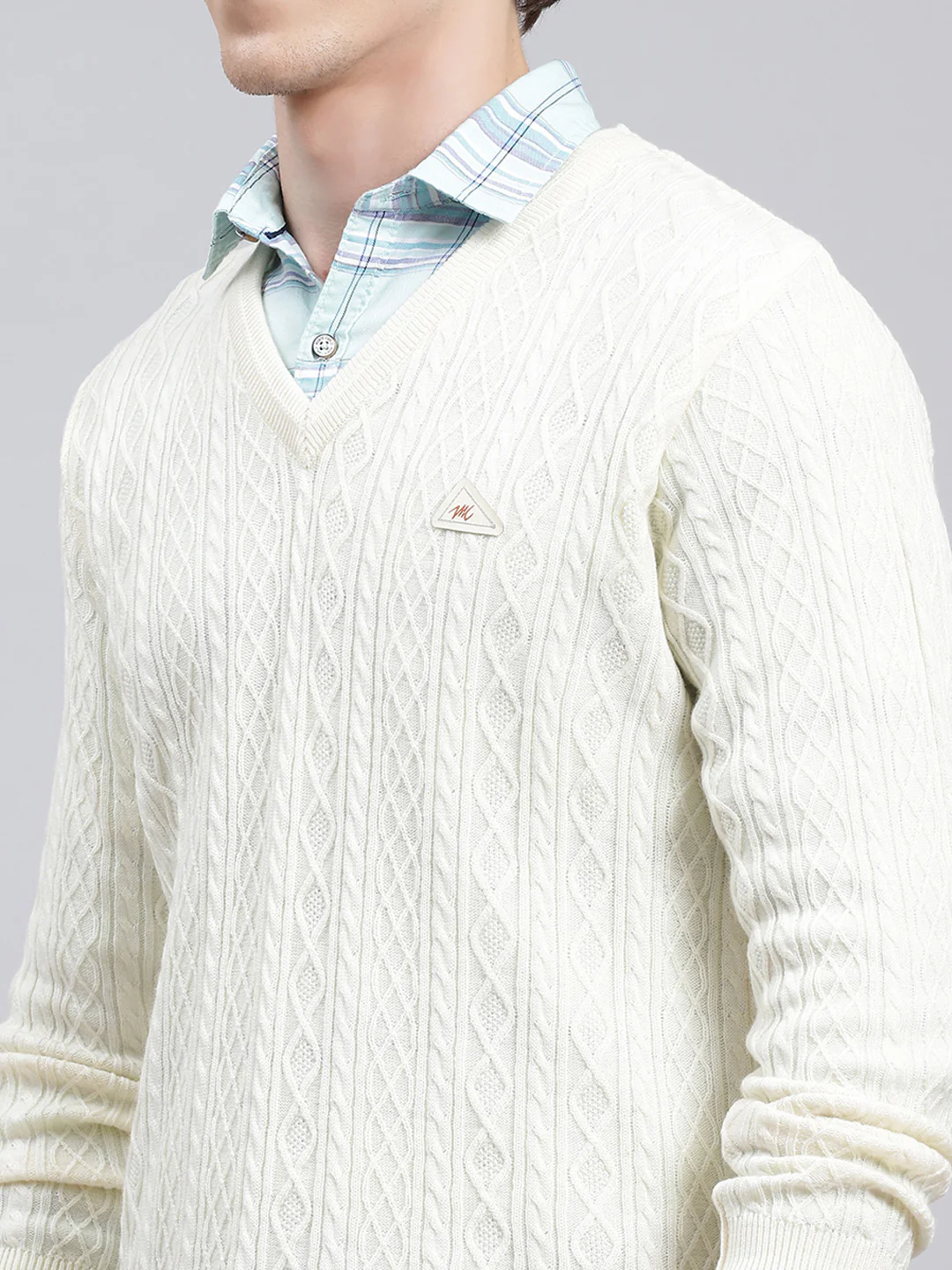 Men Cream Self Design Wool blend Pullover - Image 6