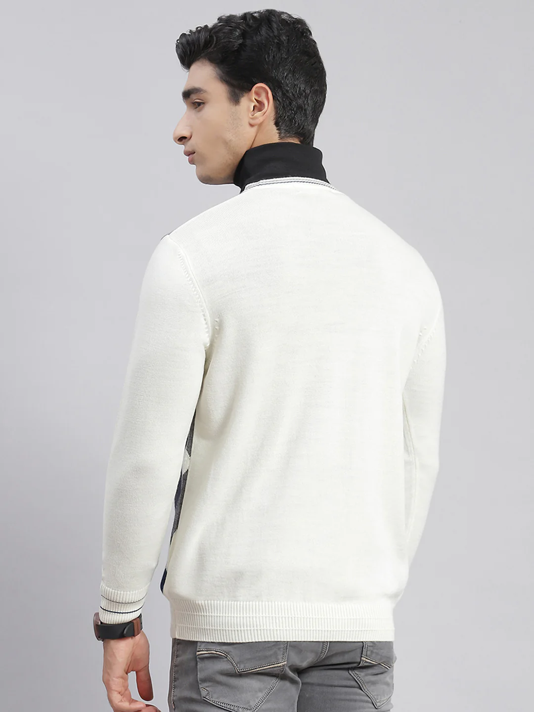 Men Cream Self Design V Neck Full Sleeve Sweaters/Pullovers - Image 5