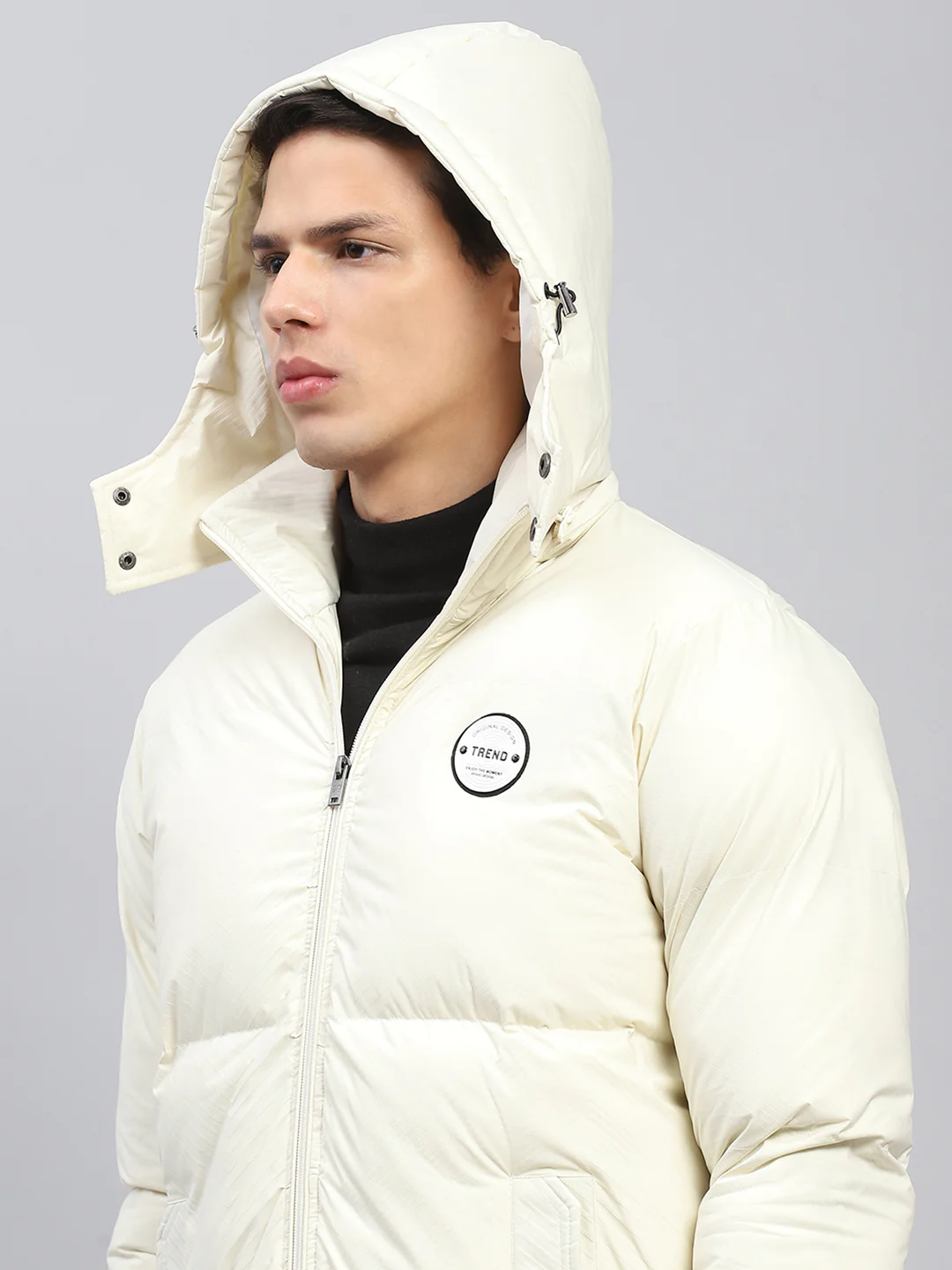 Men Cream Solid Detachable Hood Full Sleeve Jacket - Image 8