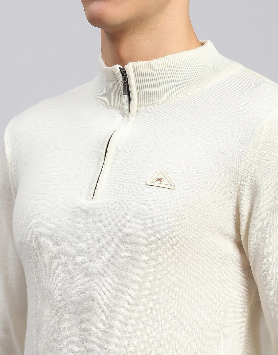 Men Cream Solid High Neck Full Sleeve Pullover - Image 6