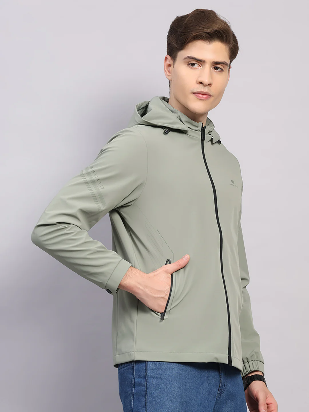 Men Cream Solid Hooded Full Sleeve Jacket - Image 4
