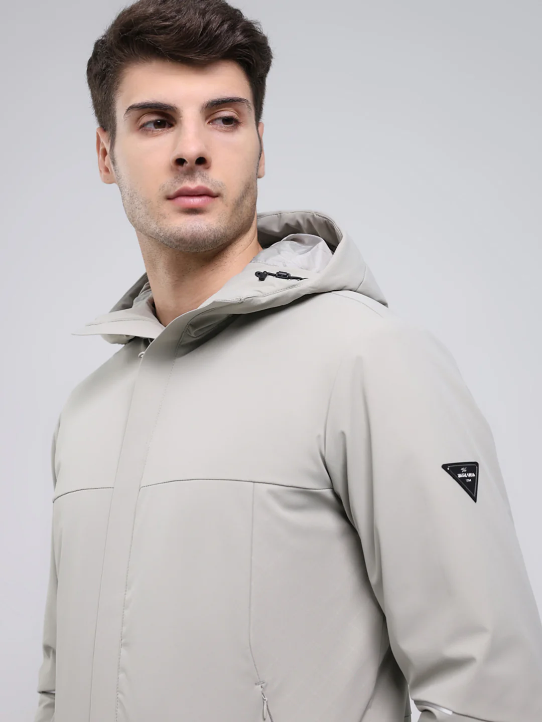 Men Cream Solid Hooded Full Sleeve Jacket - Image 6