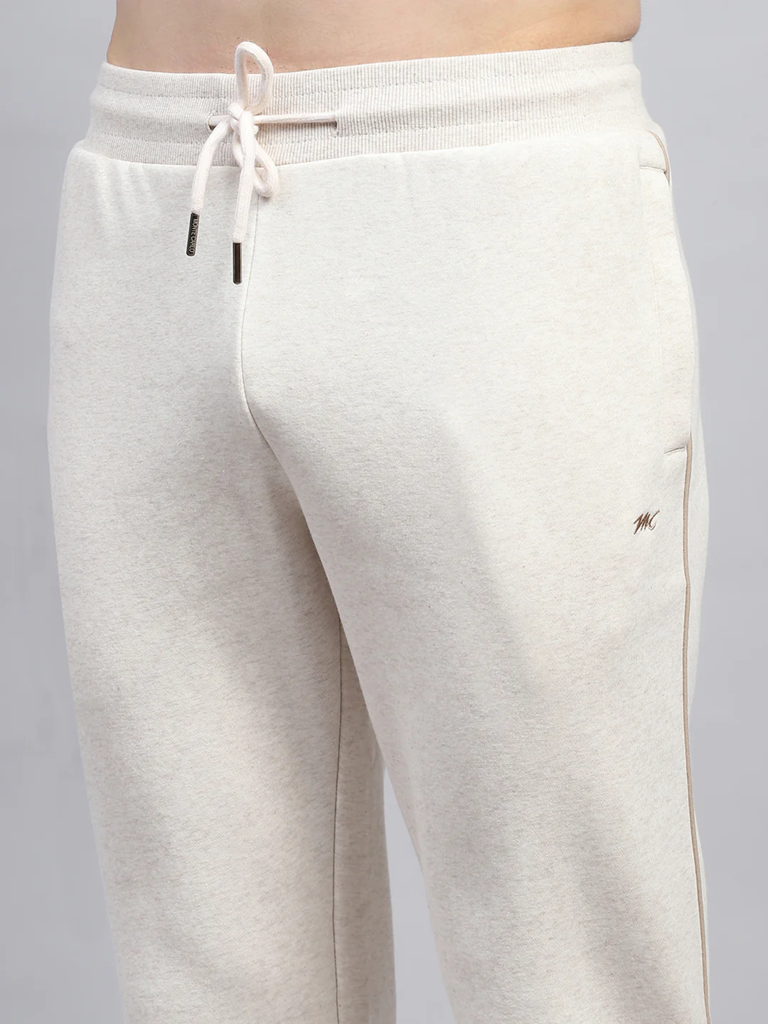 Men Cream Solid Mock Neck Full Sleeve Winter Tracksuit - Image 8