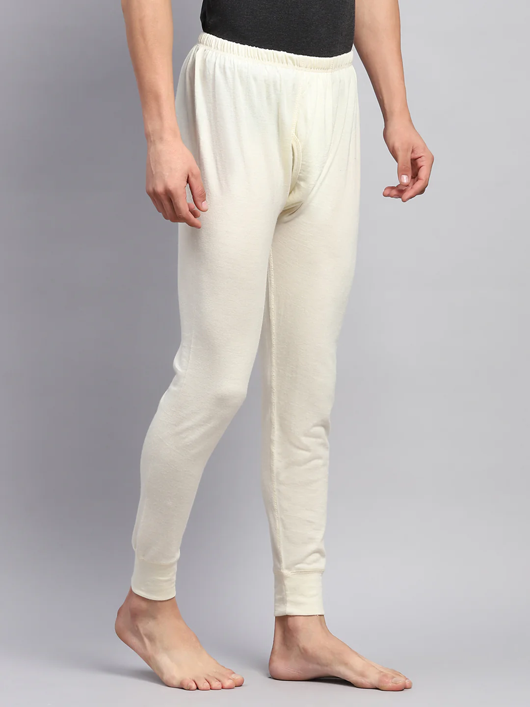 Men Cream Solid Regular Fit Lower - Image 4