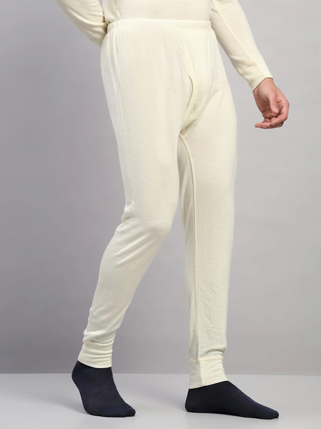 Men Cream Solid Regular Fit Thermal Lower - Image 4