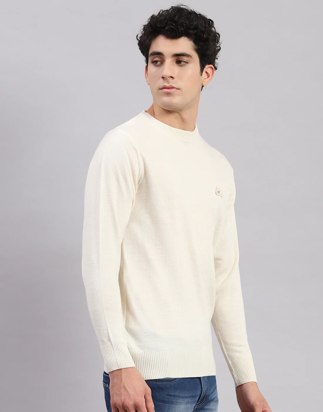 Men Cream Solid Round Neck Full Sleeve Sweaters/Pullovers - Image 4