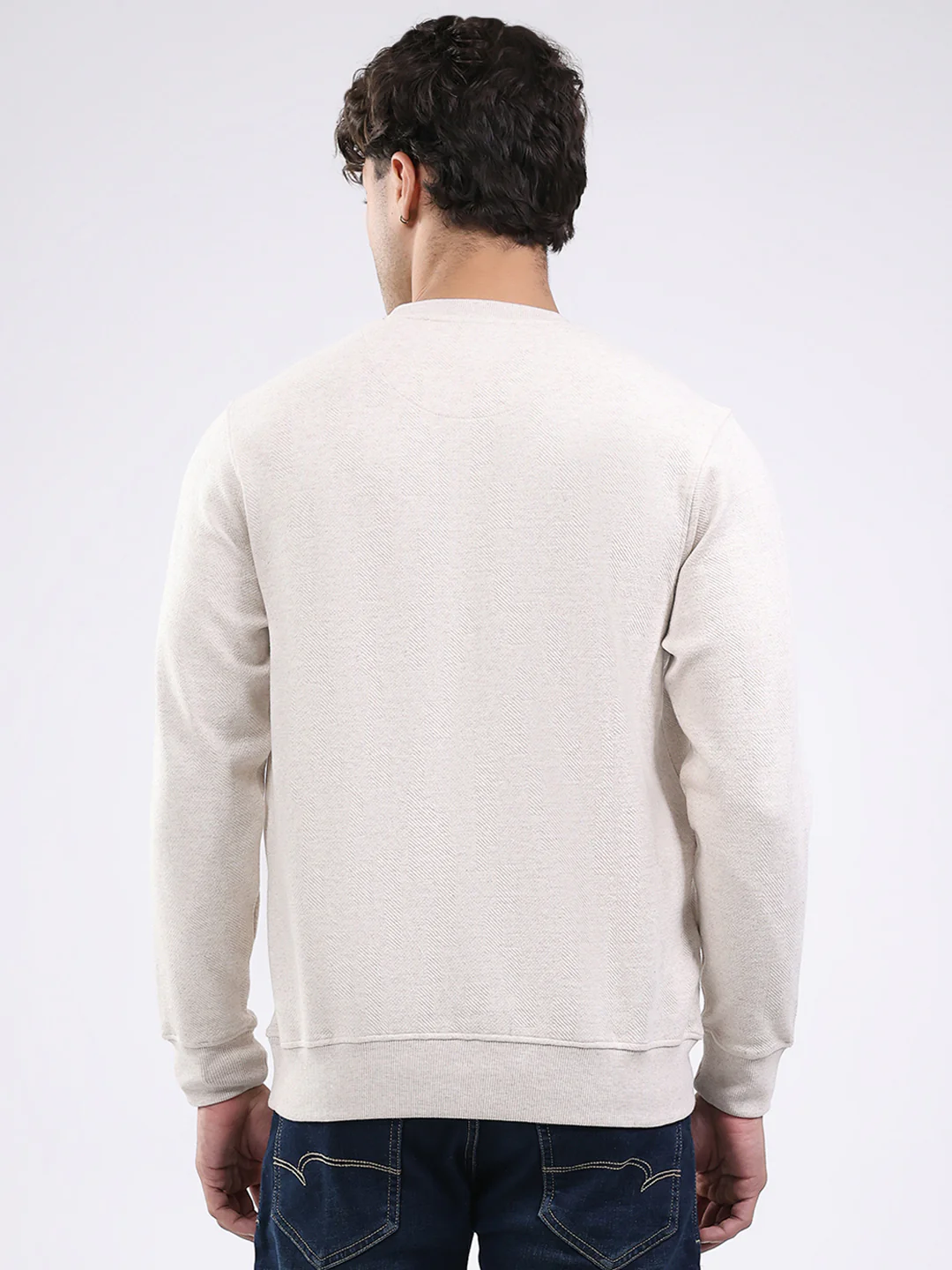 Men Cream Solid Round Neck Full Sleeve Winter T-Shirt - Image 5