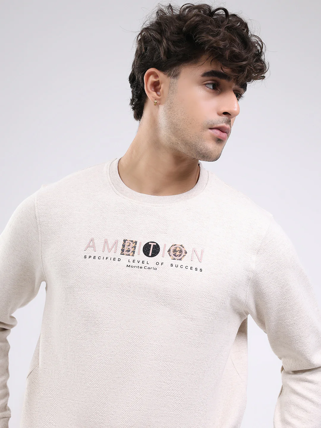 Men Cream Solid Round Neck Full Sleeve Winter T-Shirt - Image 6
