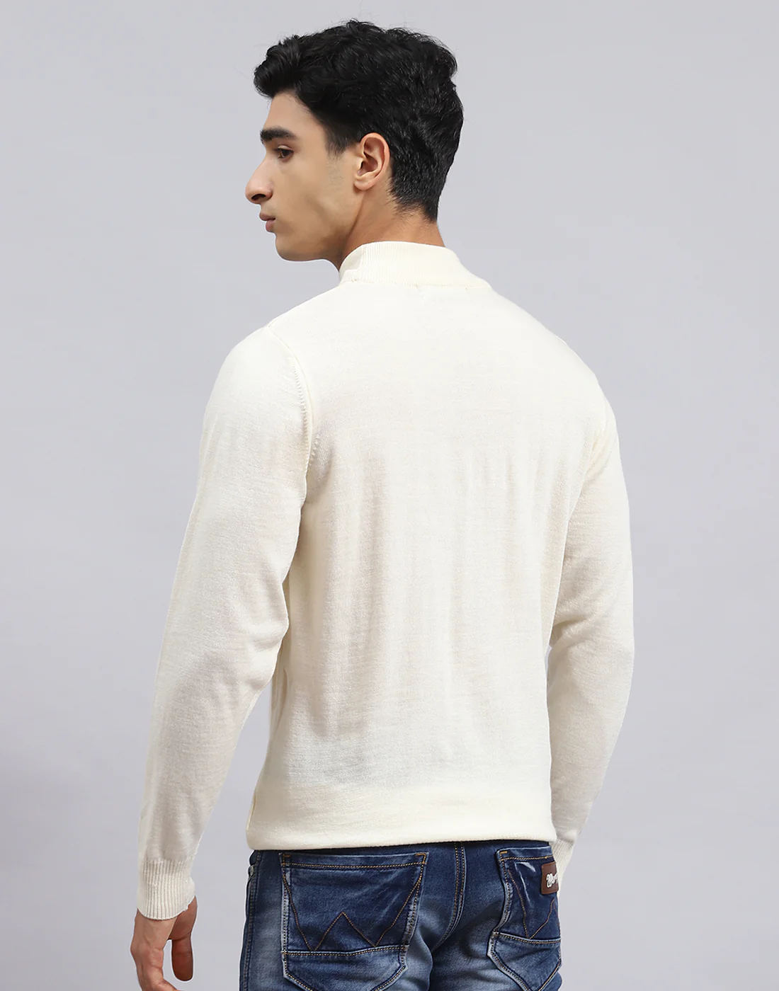 Men Cream Solid Turtle Neck Full Sleeve Pullover - Image 5