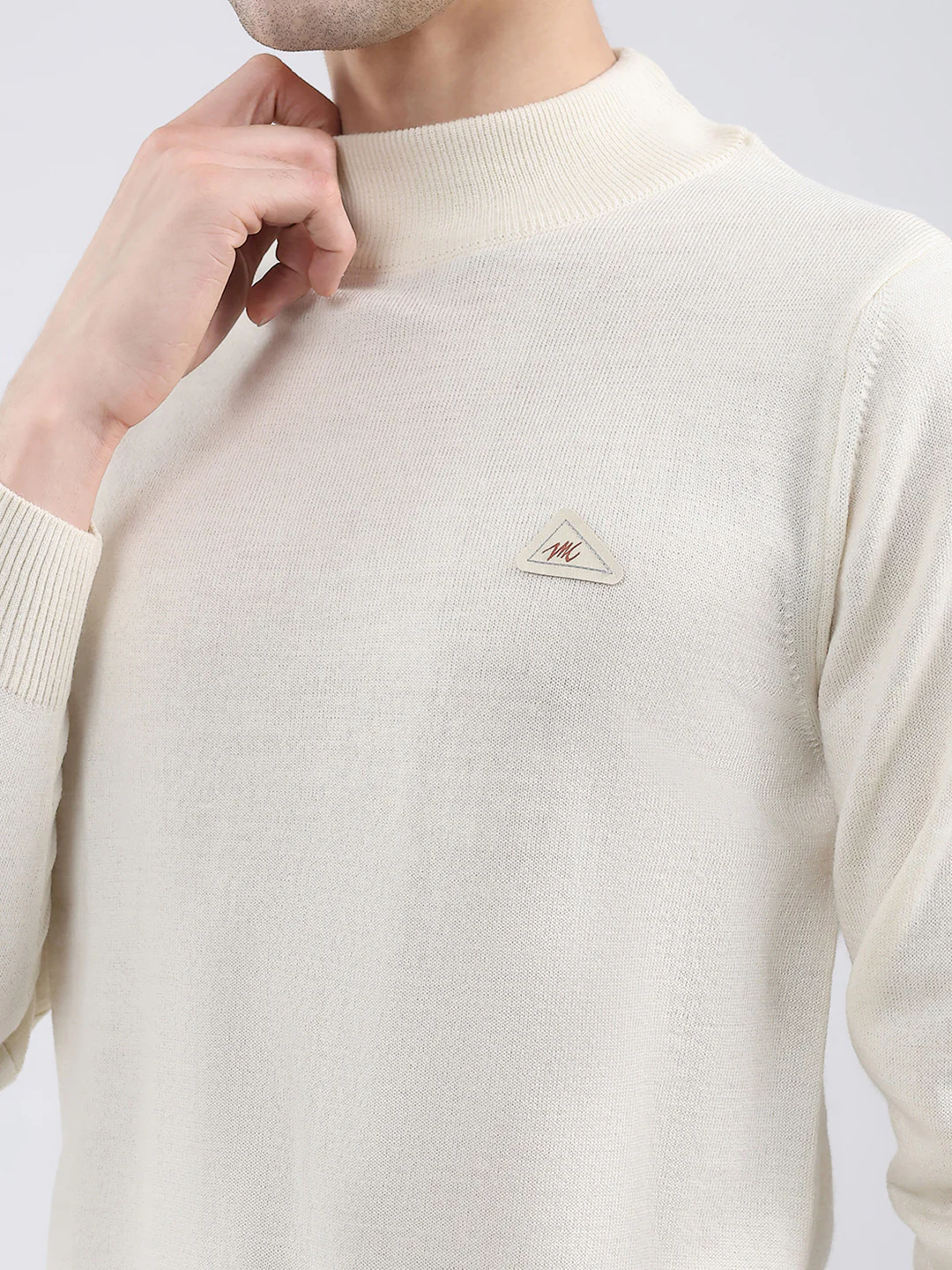 Men Cream Solid Turtle Neck Full Sleeve Pullover - Image 7