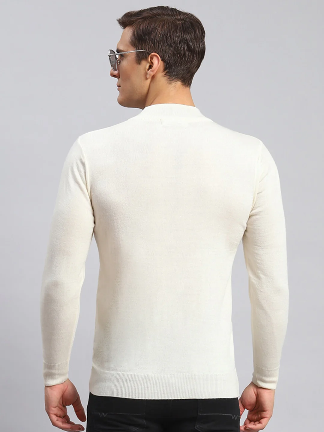 Men Cream Solid Wool blend Pullover - Image 5