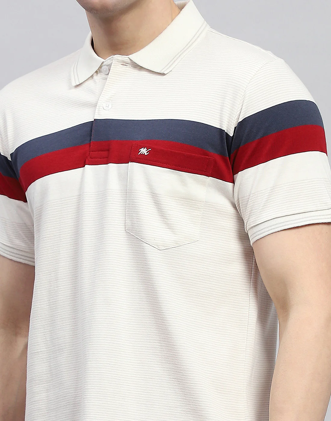 Men Cream Stripe Polo Collar Half Sleeve T-Shirt - Image 6